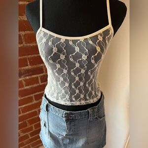 Out From Under Ivory Lace Mesh Cami Top Coquette Y2K Aesthetic (Size S)